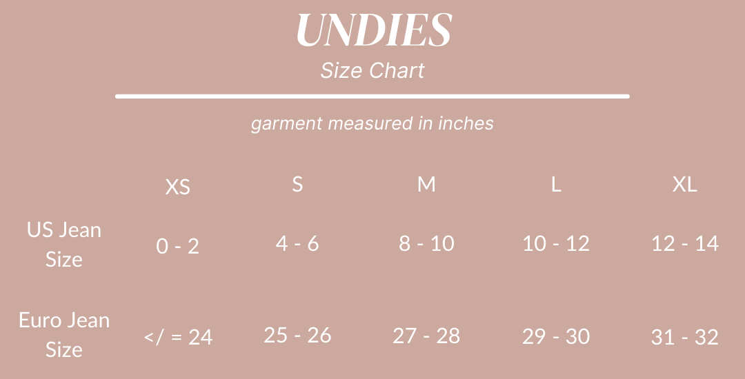 Undies Size Chart
